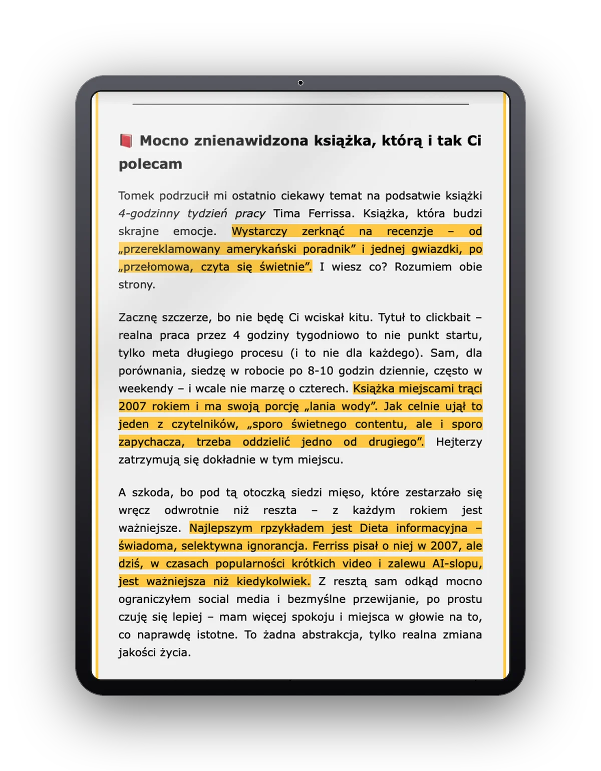 Przykładowy numer newslettera na tablecie